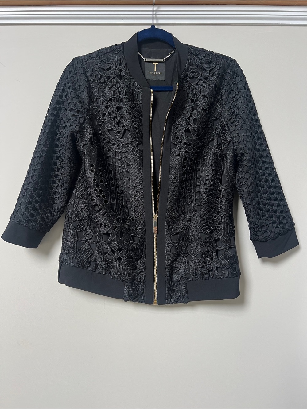 Ted Baker Black Lace-Overlay Bomber Jacket